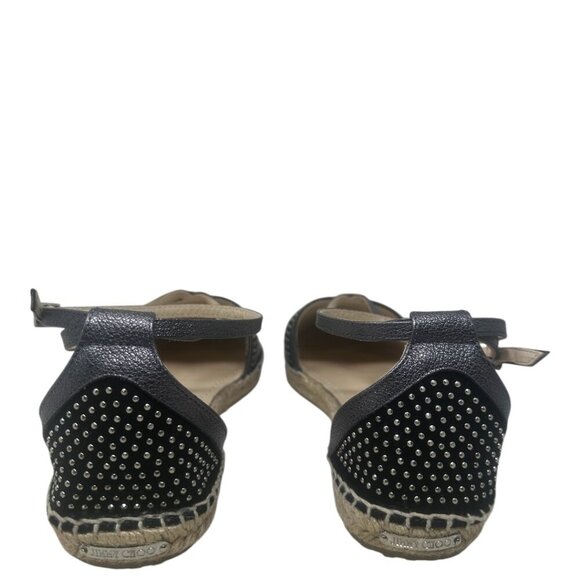 Jimmy Choo Donna Black Suede Silver Studded Espadrilles Flat Sandals 12 Boho - Picture 4 of 14